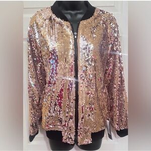 Glamorous Sequin Bomber Jacket - Rose Gold